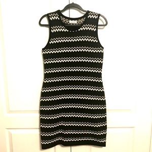 Calvin Klein Zig Zag Black White Brown Knit Dress